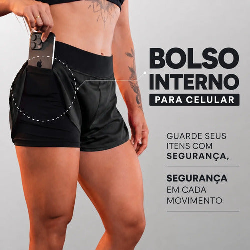 Kit 2 Shorts Feminino Duplo 2 Em 1 Compreensão Academia