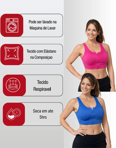 Kit 2 Top Esportivo Feminino Zíper Frontal Com Bojo Academia