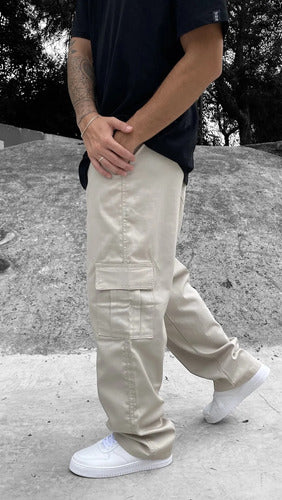 Calça Cargo Masculina Feminina Skate Larga Cordão Elástico