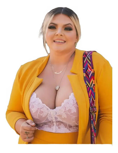 Cropped De Renda Meia Taça Alça Rendada Eleva Seio Plus Size
