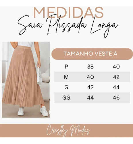 Saia Longa Feminina Plissada Cintura Alta Moda Evangélica