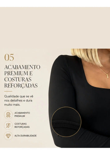 Blusa Manga Longa Feminina Decote Quadrado Segunda Pele