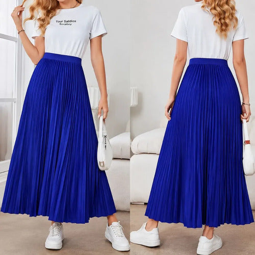 Saia Longa Feminina Plissada Cintura Alta Moda Evangélica