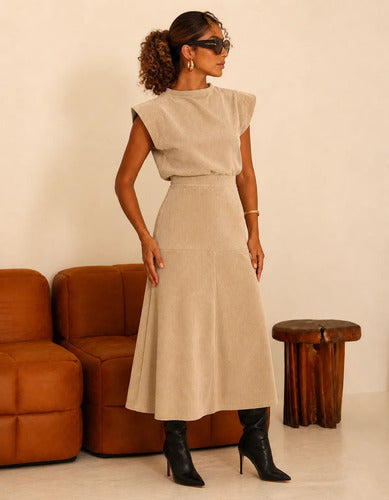 Conjunto Feminino Blusa Saia Veludo Cotelê Inverno Quentinho