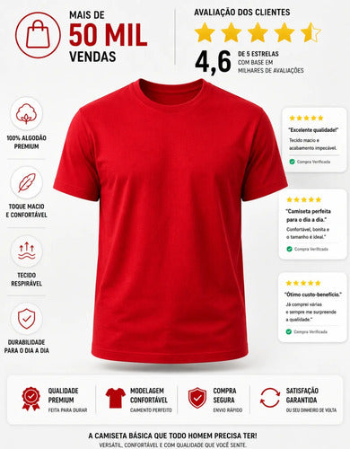Camiseta Básica Masculina Algodão Slim Blusa Premium Lisa