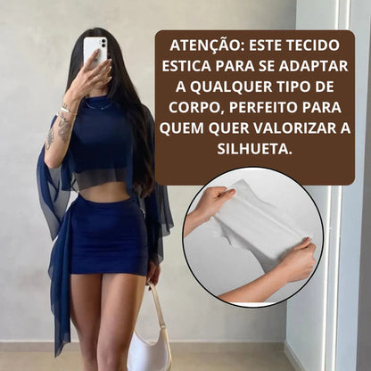Conjunto Feminino Blusa E Saia Mini Tule Moda Gringa Suplex