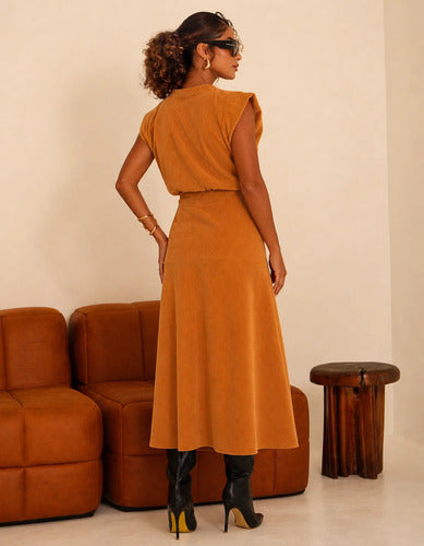Conjunto Feminino Blusa Saia Veludo Cotelê Inverno Quentinho