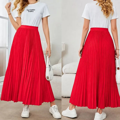 Saia Longa Feminina Plissada Cintura Alta Moda Evangélica