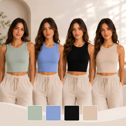 Kit 4 Cropped Canelado Premium Regata Curta Top Casual Verão