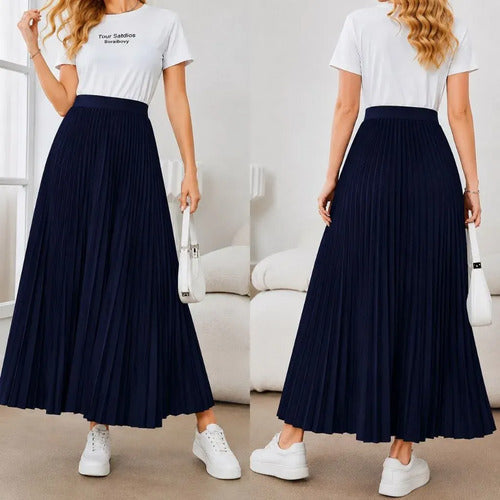 Saia Longa Feminina Plissada Cintura Alta Moda Evangélica