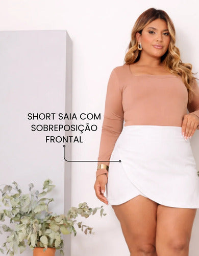 Short Saia Plus Size Cintura Alta Alfaiataria Premium Atual