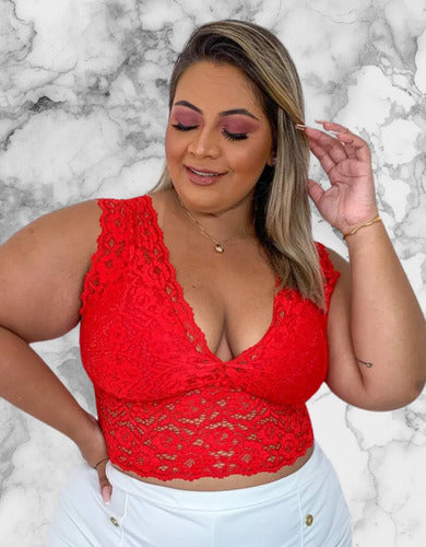 Top Cropped Plus Size Renda Sexy Tamanho Grande (lia)