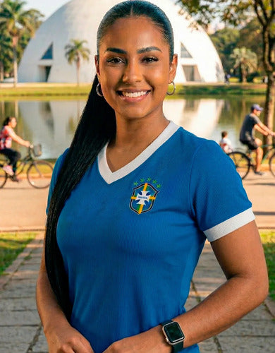 Camiseta Baby Look Blusa Feminina Manga Curta Brasil Seleção