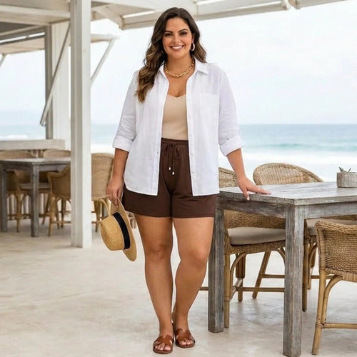 Short Feminino Soltinho Plus Size Saída De Praia Elastano