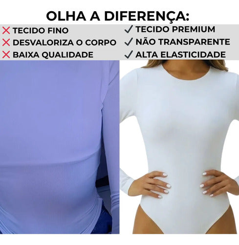 Body Feminino Manga Longa Gola Careca Liso Modelador Collant