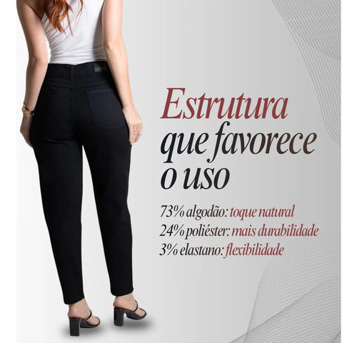Calça Feminina Sarja Mom Sawary Jeans Cintura Alta Original