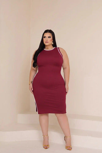 Vestido Midi Canelado Plus Premium Casual Básico Modelador