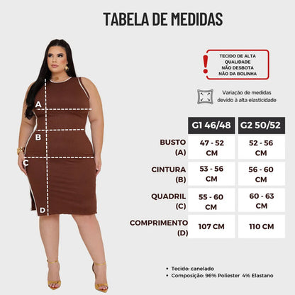 Vestido Midi Canelado Plus Premium Casual Básico Modelador