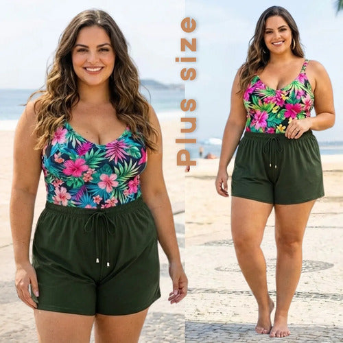 Short Feminino Soltinho Plus Size Saída De Praia Elastano