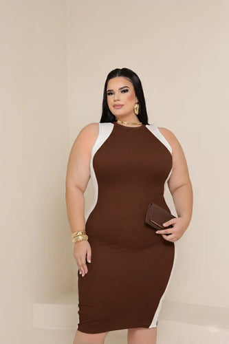 Vestido Midi Plus Canelado Premium Regata Casual Modelador