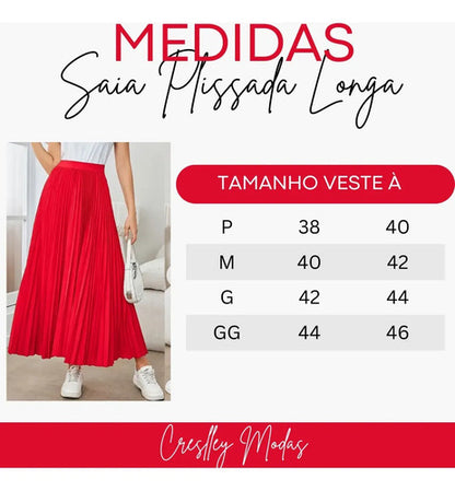 Saia Longa Feminina Plissada Cintura Alta Moda Evangélica