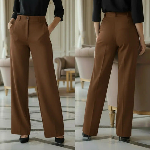 Calça Pantalona Alfaiataria Feminina Cintura Alta Social