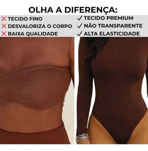Body Feminino Manga Longa Gola Careca Liso Modelador Collant