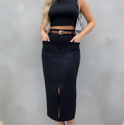 Saia De Alfaiataria Midi Moda Evangélica Brinde Cinto Couro