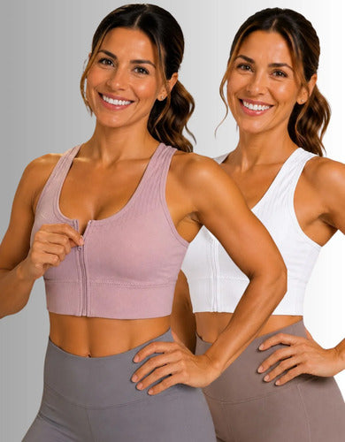 Kit 2 Top Esportivo Feminino Zíper Frontal Com Bojo Academia