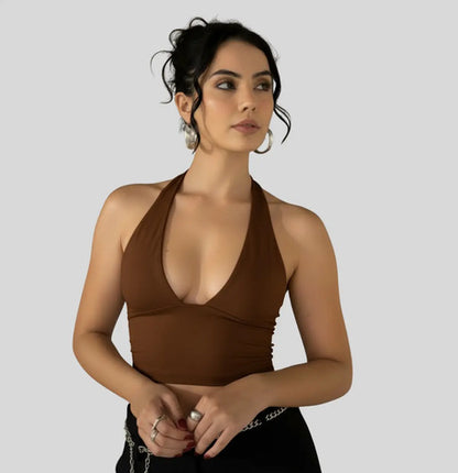 Cropped Top Amarraçao No Pescoço Poliamida Blogueira Balada