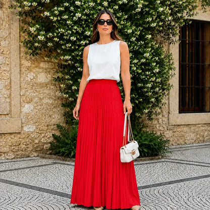Saia Longa Feminina Plissada Cintura Alta Moda Evangélica