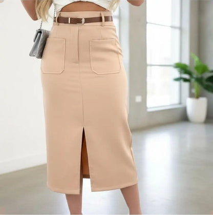 Saia De Alfaiataria Midi Moda Evangélica Brinde Cinto Couro