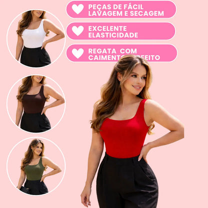 Blusa Regata Feminino Decote Quadrado Alça Grossa Casual Ful