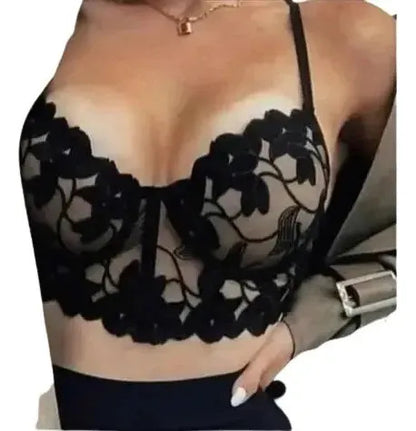 Cropped De Renda Meia Taça Alça Rendada Eleva Seio Plus Size