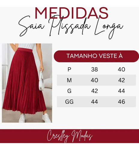 Saia Longa Feminina Plissada Cintura Alta Moda Evangélica