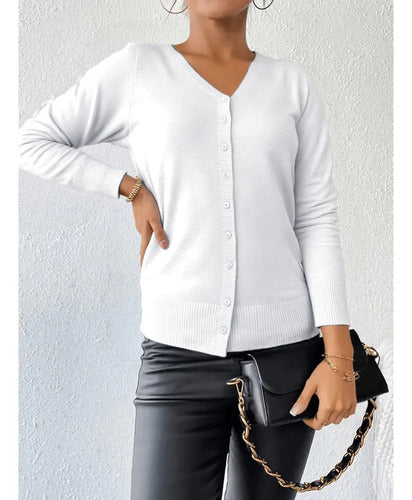 Blusa Cardigan Tricot Casaquinho Modal Com Botões Feminina