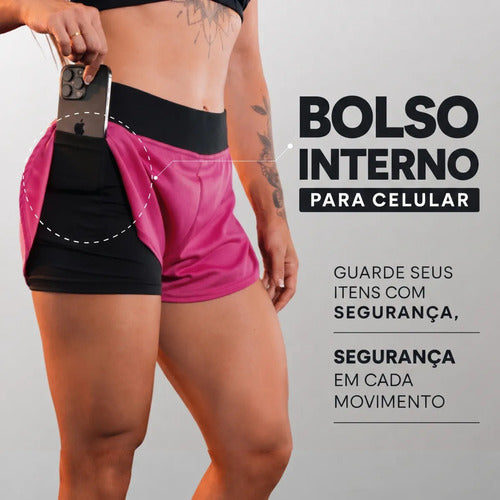 Kit 2 Shorts Feminino Duplo 2 Em 1 Compreensão Academia