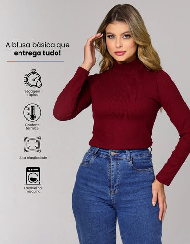 Blusa Cacharrel Segunda Pele Gola Alta Confortável Casual