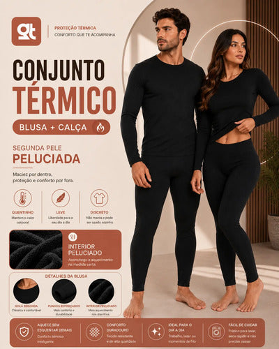 Conjunto Segunda Pele Térmica Flanelado Frio Intenso Preto