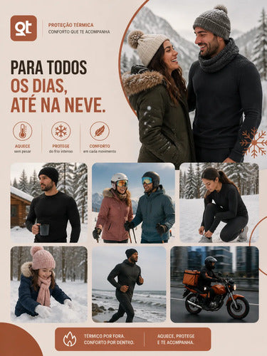 Conjunto Segunda Pele Térmica Flanelado Frio Intenso Preto
