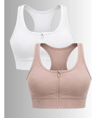 Kit 2 Top Esportivo Feminino Zíper Frontal Com Bojo Academia