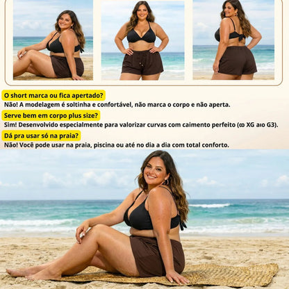 Short Feminino Soltinho Plus Size Saída De Praia Elastano