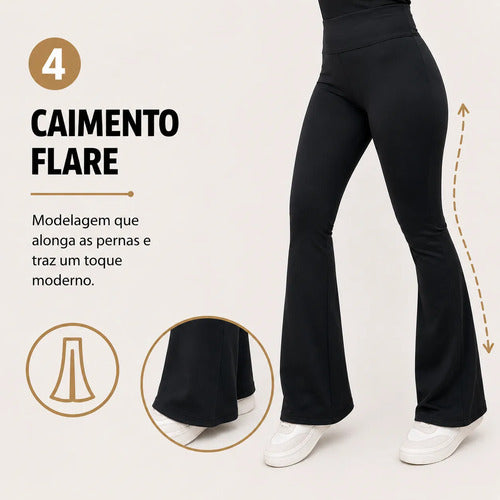Calça Flare Flanelada Suplex Térmica Cintura Alta Grossa