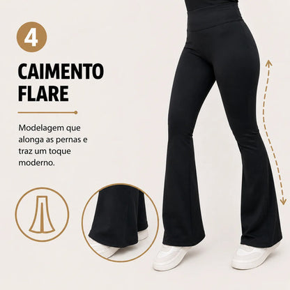 Calça Flare Flanelada Suplex Térmica Cintura Alta Grossa