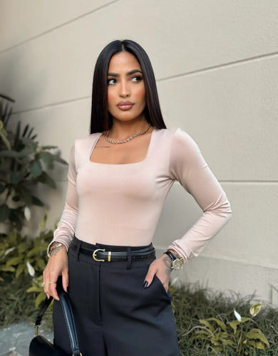 Blusa Manga Longa Feminina Decote Quadrado Segunda Pele