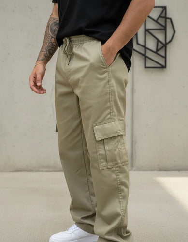 Calça Cargo Masculina Feminina Skate Larga Cordão Elástico