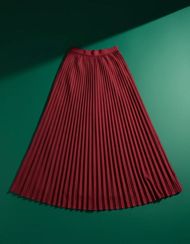 Saia Longa Feminina Plissada Cintura Alta Moda Evangélica