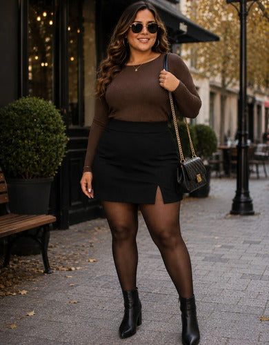 Short Saia Alfaiataria Plus Size Feminino Fenda Inverno