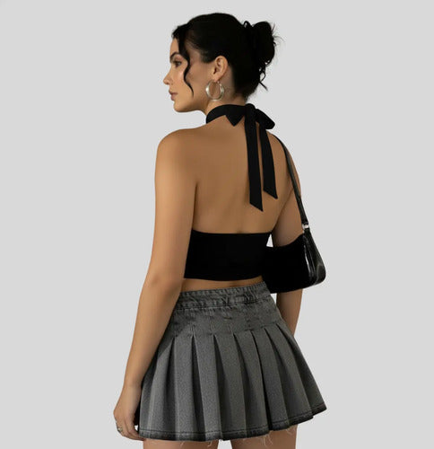 Cropped Top Amarraçao No Pescoço Poliamida Blogueira Balada