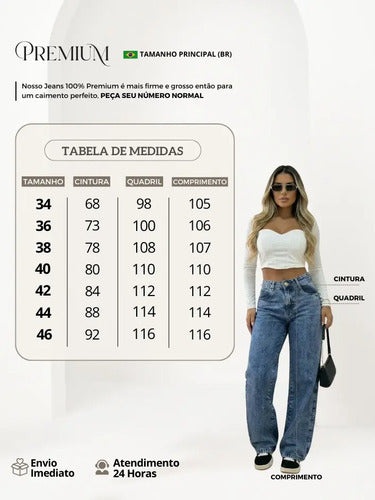 Calça Jeans Wide Leg Feminina Cintura Alta Pantalona
